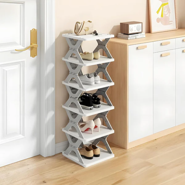 Foldable Shoe Rack (1 Pc, 8 Layers): Space-Saving, Entryway Storage